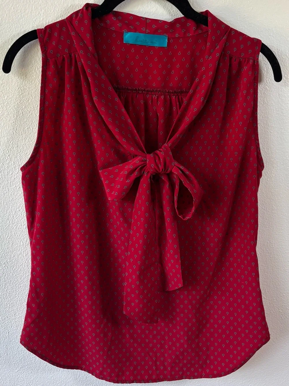 Sleeveless Tie-Neck Red Printed Blouse